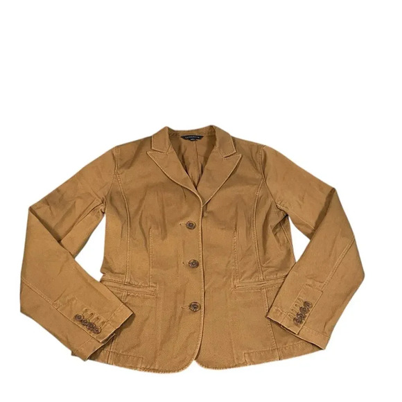 Vintage Lands End 100% Cotton Light Brown Blazer 90's Size 8 Functional Pockets - Picture 8 of 13